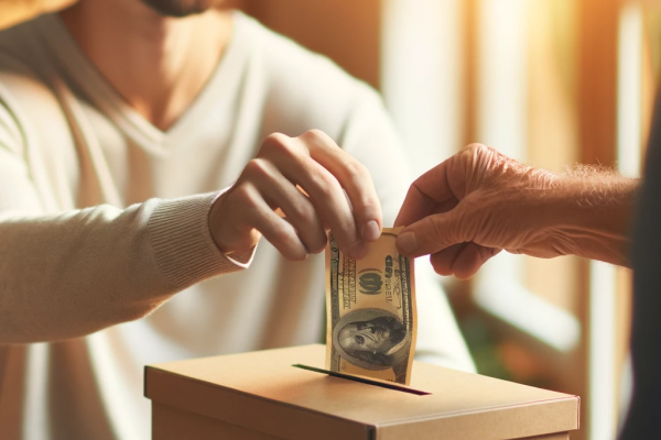 A person donating money