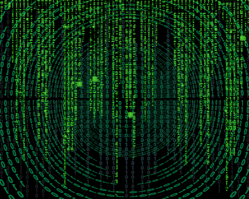 green data text cascades down the screen matrix style
